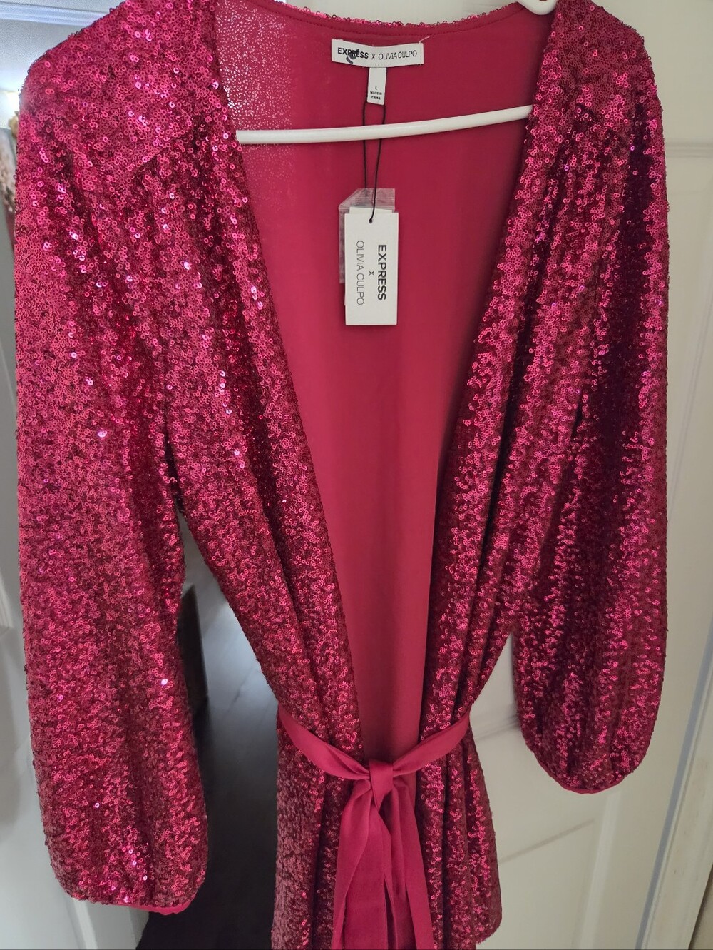 Express Pink Sequin Robe with Tie Belt